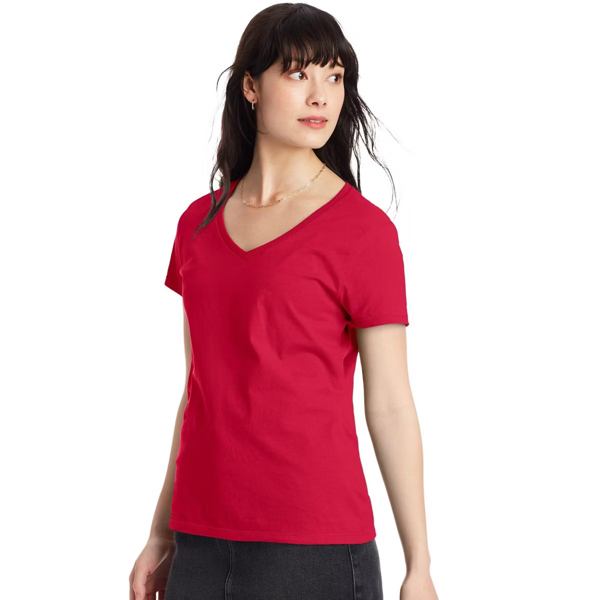Hanes Perfect-T Women's V-Neck Cotton T-Shirt, Value 2-Pack Deep Red XL | Target