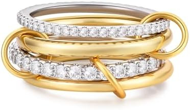 14K Gold Plated Interlocked Stackable Rings for Women Non Tarnish,Gold and Silver Cubic Zirconia ... | Amazon (US)