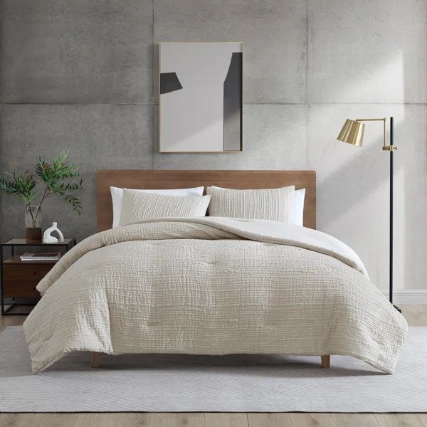 Kenneth Cole Serenity Wavy Lines Beige Comforter Set | Wayfair North America