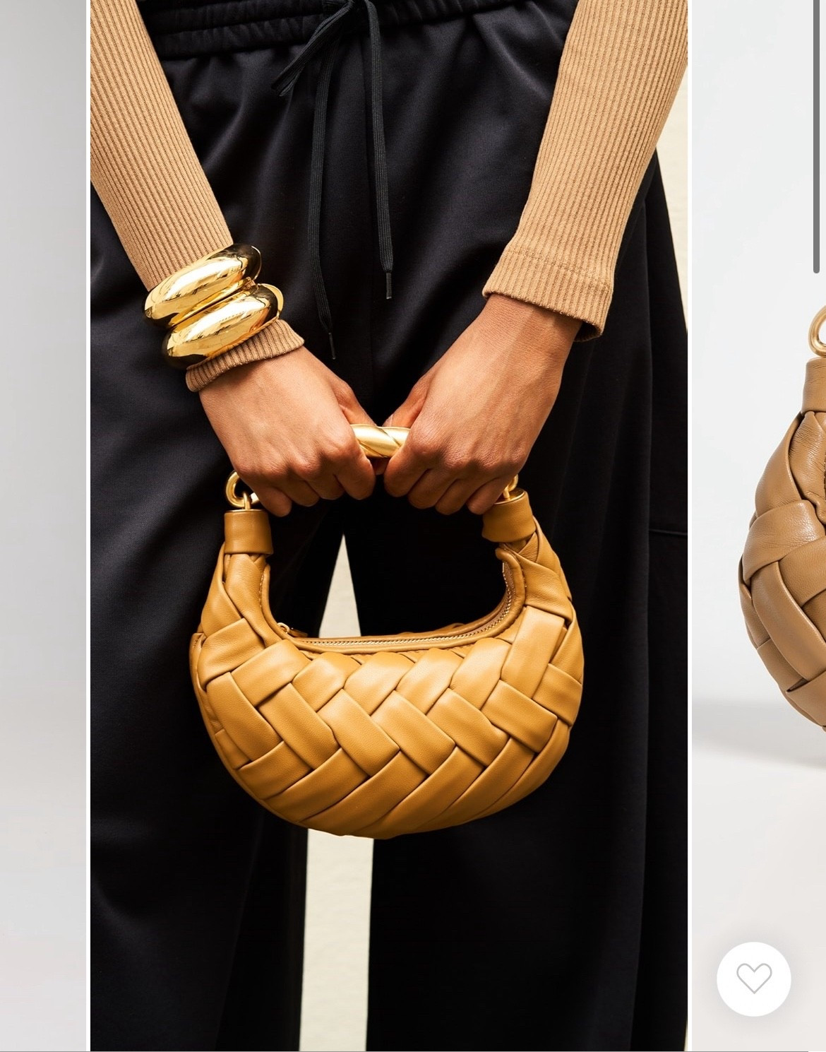 This woven leather mini hobo bag is such a chic statement piece. The rich camel tone, chunky braided texture, and gold top handle make it feel elevated while still being super wearable for day or night.
I’ve tagged the exact bag shown, plus similar woven handbags, gold bracelets, and neutral outfit staples to recreate this look.