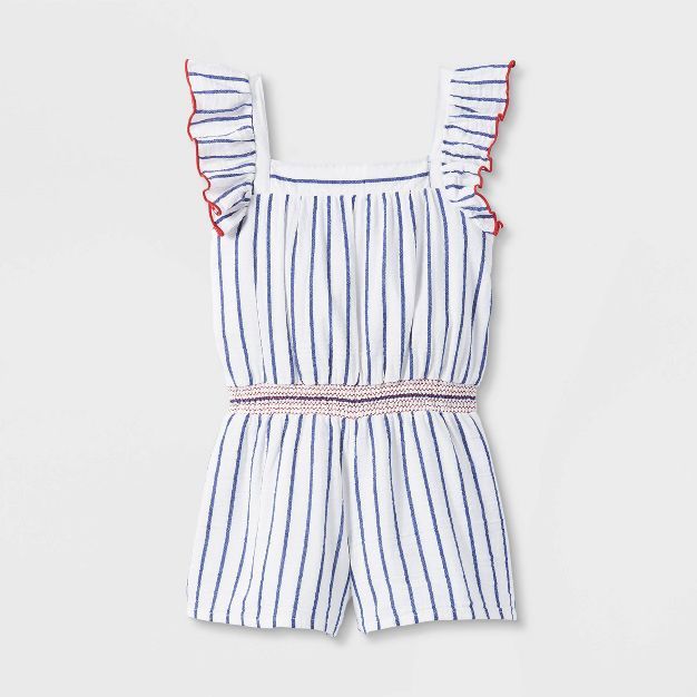 Girls' Flutter Sleeve Smocked Waist Americana Romper - Cat & Jack™ | Target