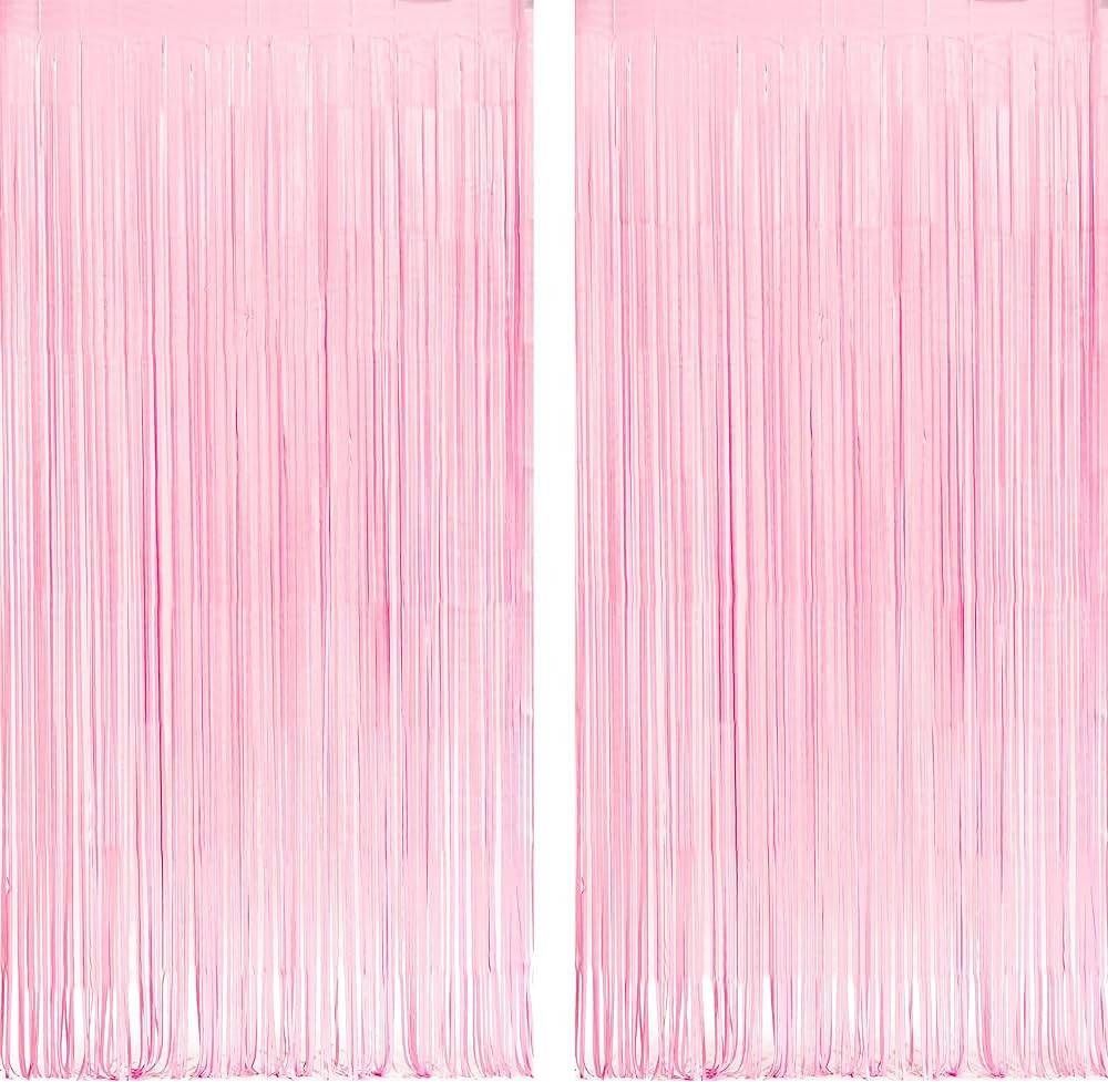 Pastel Pink Party Backdrop Decoration - GREATRIL Foil Fringe Streamers for Baby/Valentines/Cowgir... | Amazon (US)