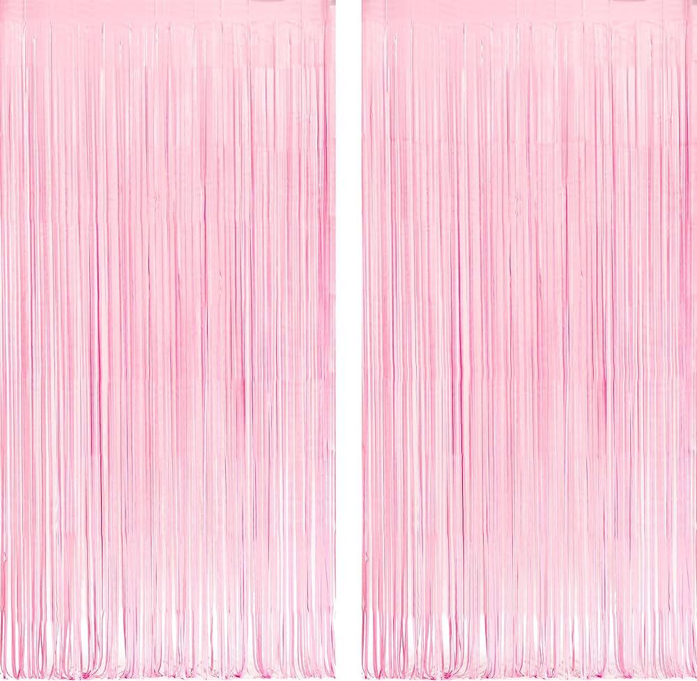 Pastel Pink Party Backdrop Decoration - GREATRIL Foil Fringe Streamers for Baby/Valentines/Cowgir... | Amazon (US)