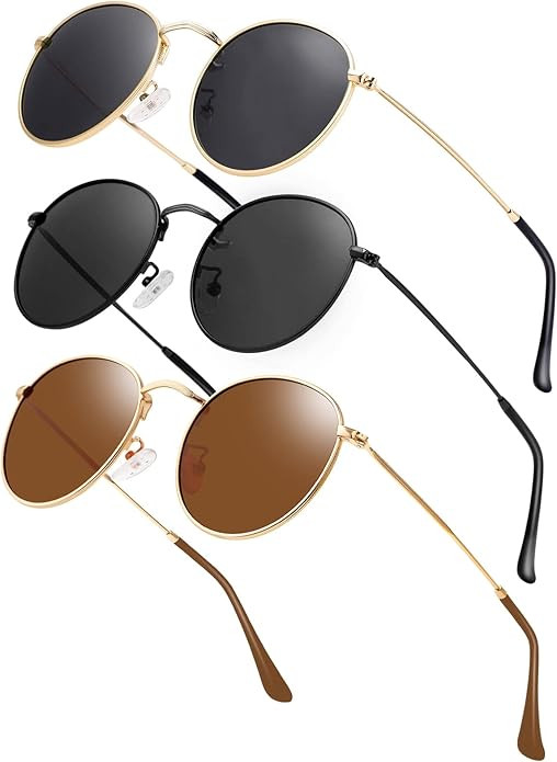Small Round Polarized Sunglasses Retro Men Women Mirrored Lens Metal Frame Circle Sun Glasses Sha... | Amazon (US)