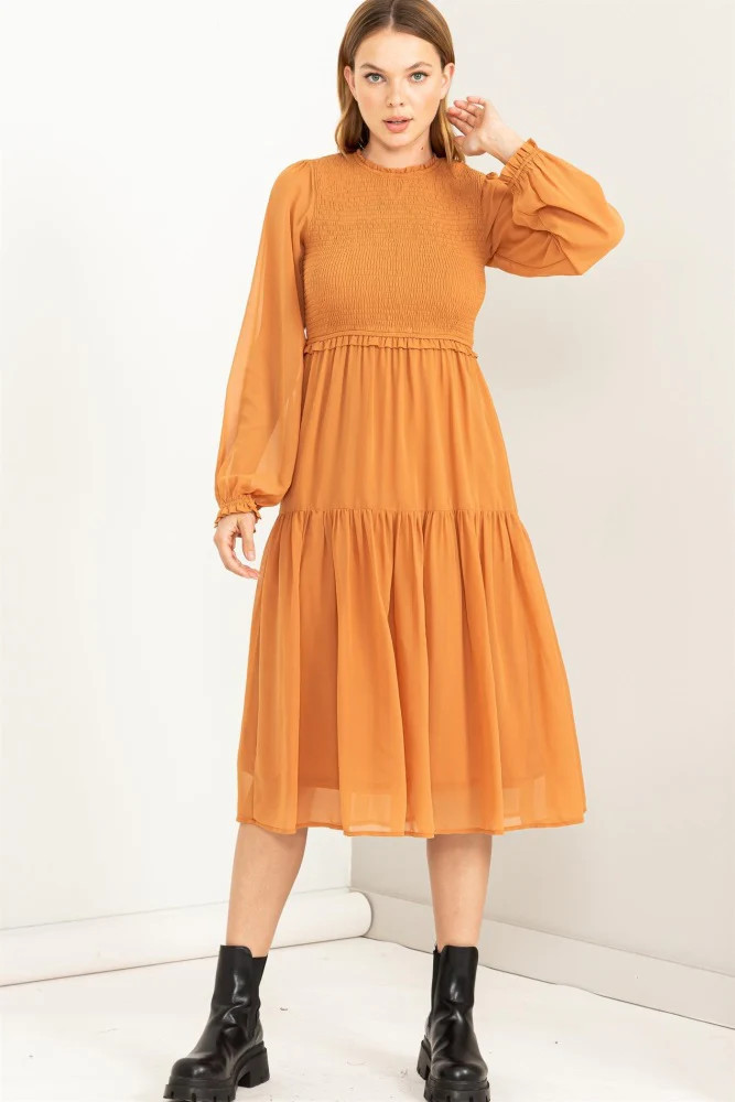 Orange Chiffon Tiered Midi Dress | PinkBlush Maternity