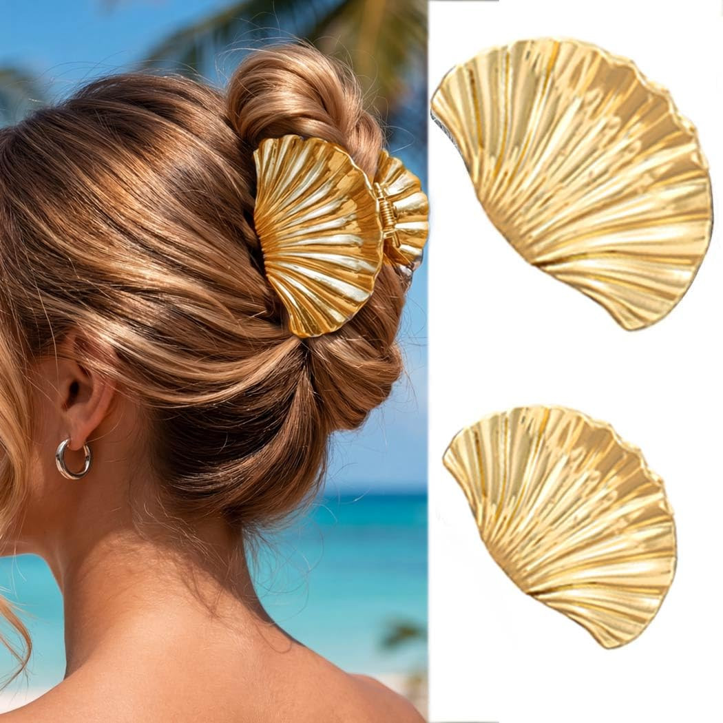Kilshye Shell Hair Claw Clips Gold Metal Hair Clips Seashell Hair Accessories for Women (Pack of ... | Amazon (US)