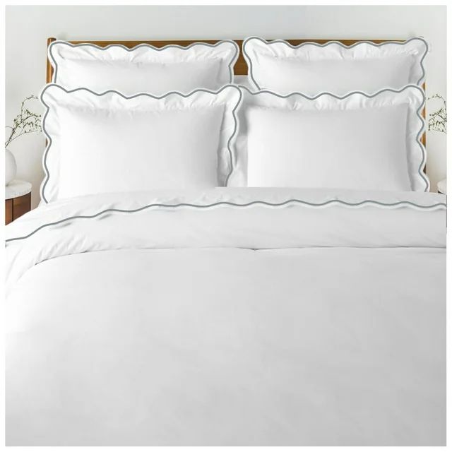 400 Thread Count White Cotton Sateen Hotel Stitch Duvet Cover in Scalloped Embroidery Twin/TwinXL... | Walmart (US)