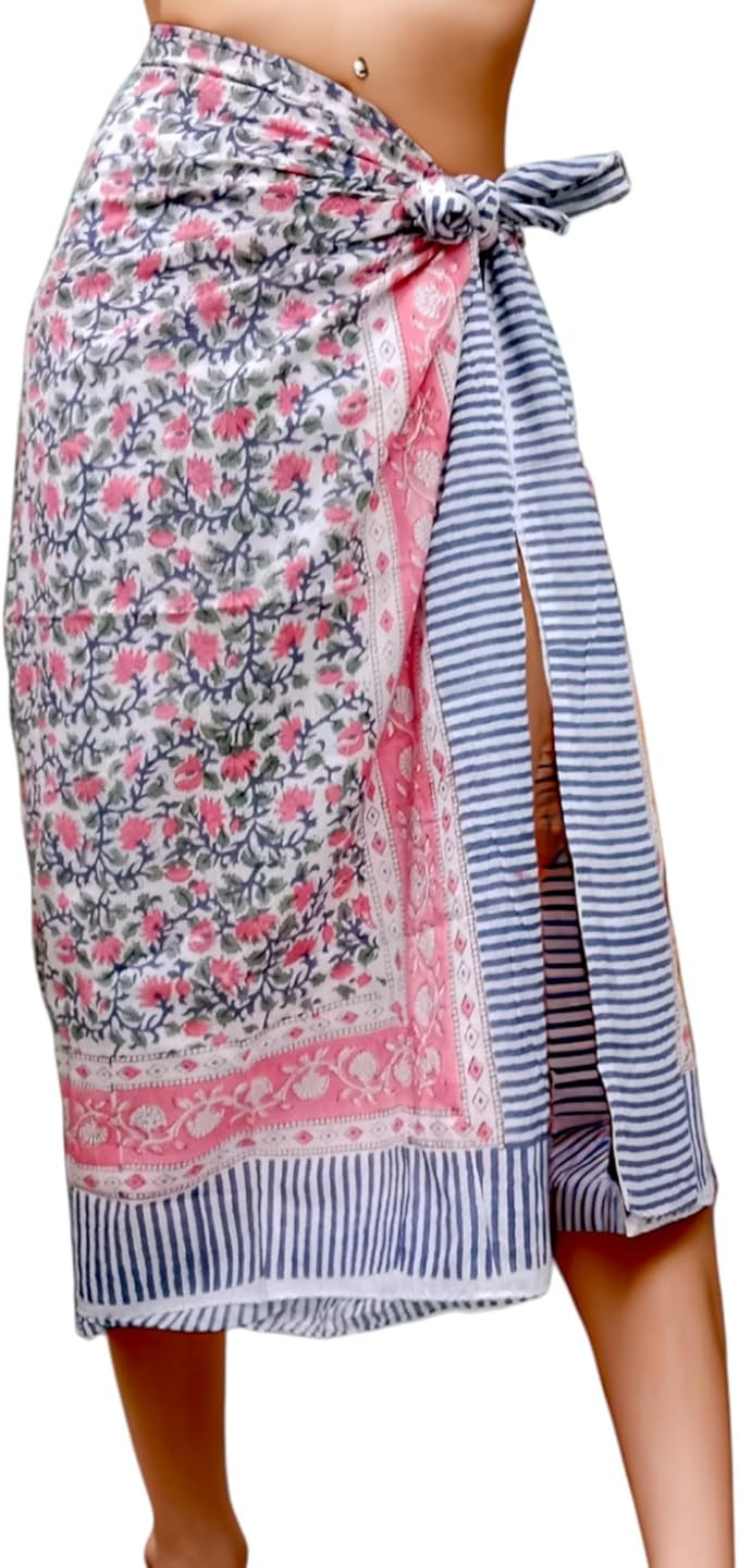 100% Cotton Hand block Sarong Beach Pareo -Your Perfect Summer Cover up Swimwear Companion Wrap S... | Amazon (US)