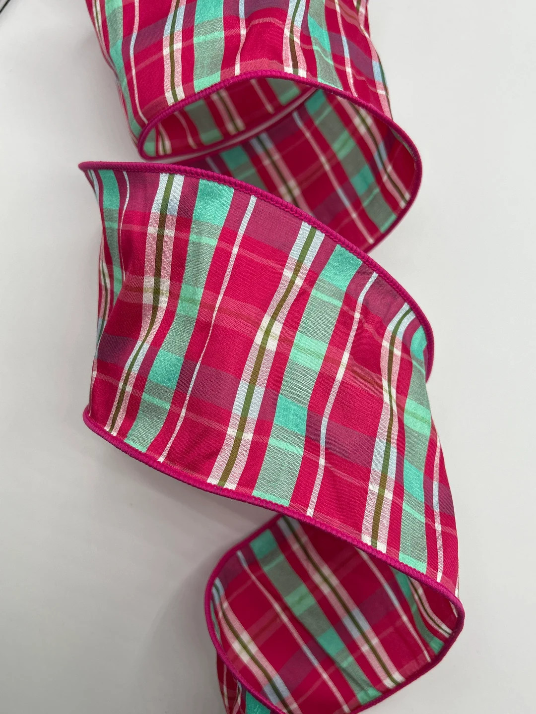 2.5 or 4 Hot Pink Celadon Plaid Dupion Ribbon - Etsy | Etsy (US)