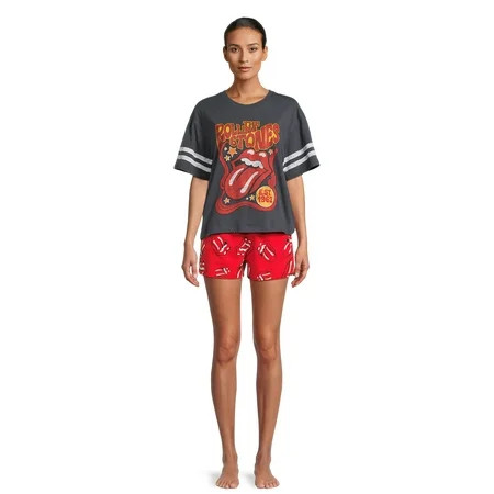 Rolling Stones Women’s Graphic Tee and Shorts Lounge Set 2-Piece Sizes XS-3X | Walmart (US)