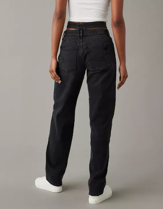 AE Stretch Super High-Waisted Baggy Straight Cut-Out Jean | American Eagle Outfitters (US & CA)
