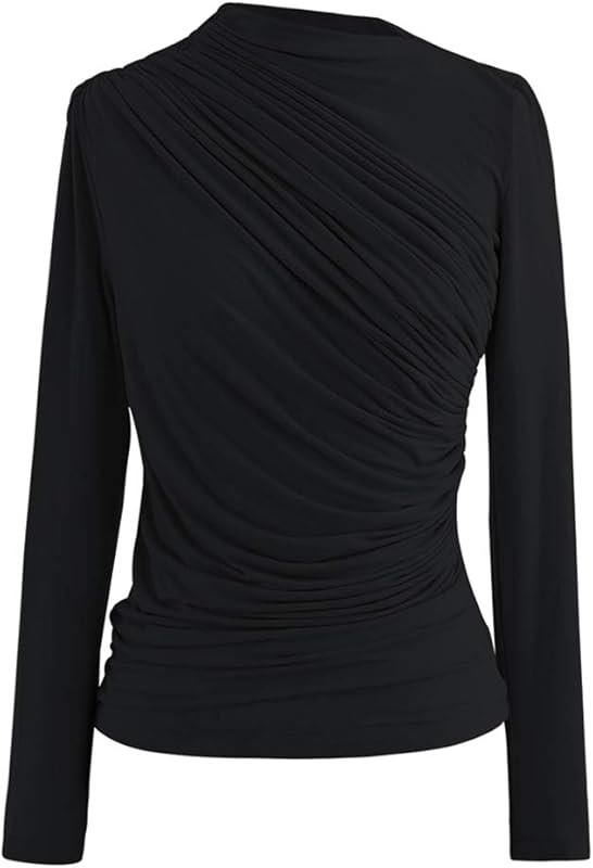 CHICWISH Women's Cream/Black/Burgundy Ruched Long Sleeves Knit Top Sweater Pullover | Amazon (US)