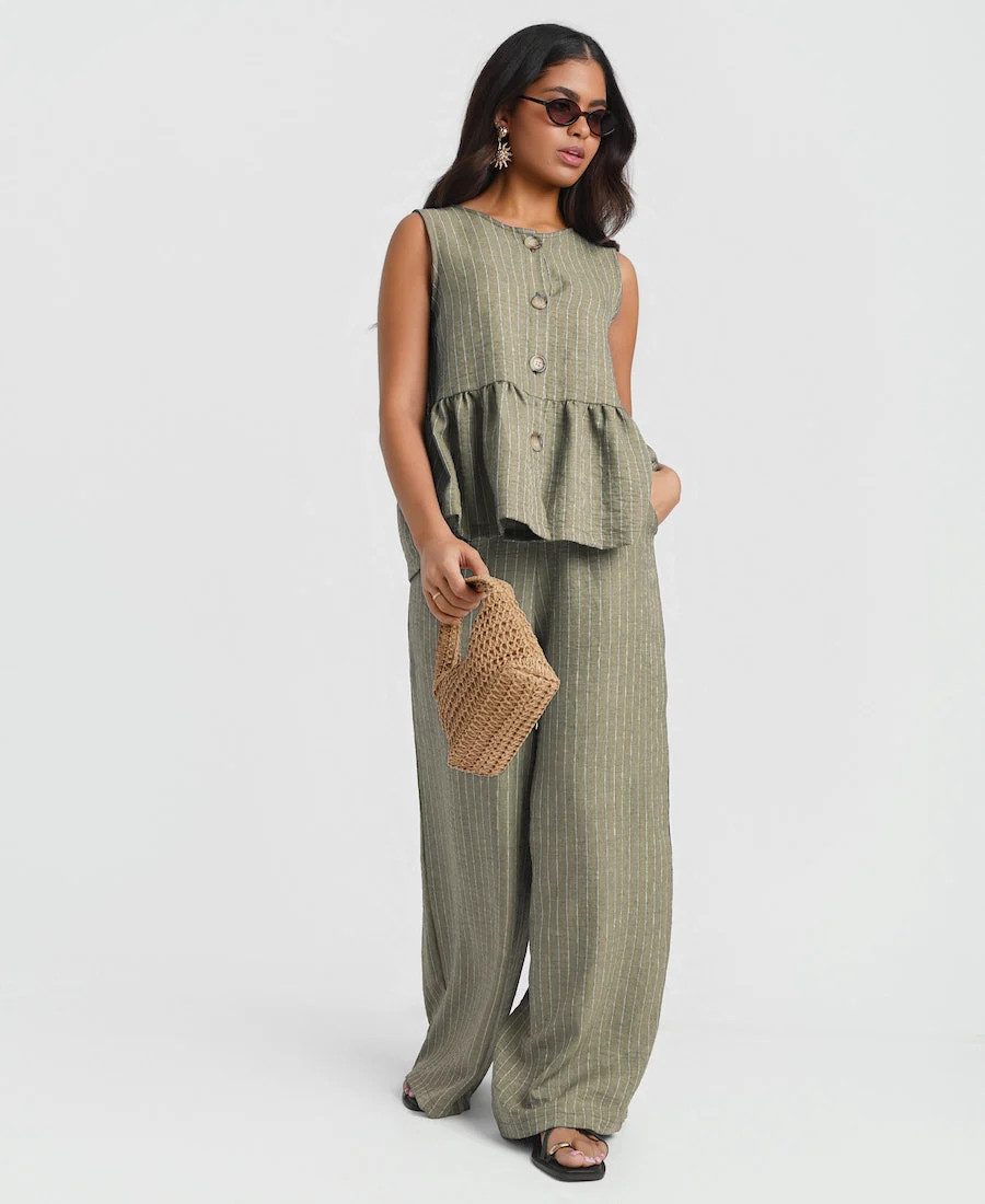 Khaki Stripe Peplum Top | Needs No Label