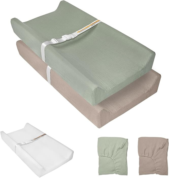 Muslin Baby Changing Pad, 2 Pack Muslin Soft Cotton Covers & Waterproof Lining Foam Diaper Changi... | Amazon (US)