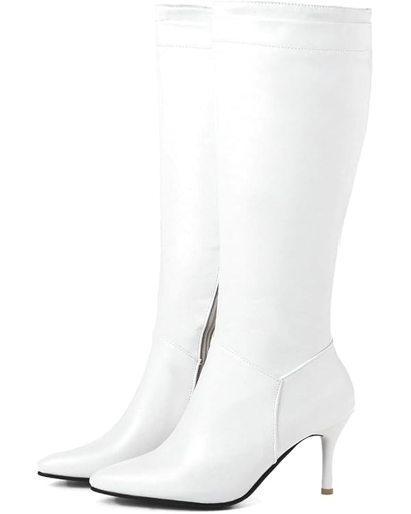 UniqueStride Womens Stiletto Knee High Heel Boots Pointed Toe Side Zip Up Fashion Boots(white,US ... | Amazon (US)