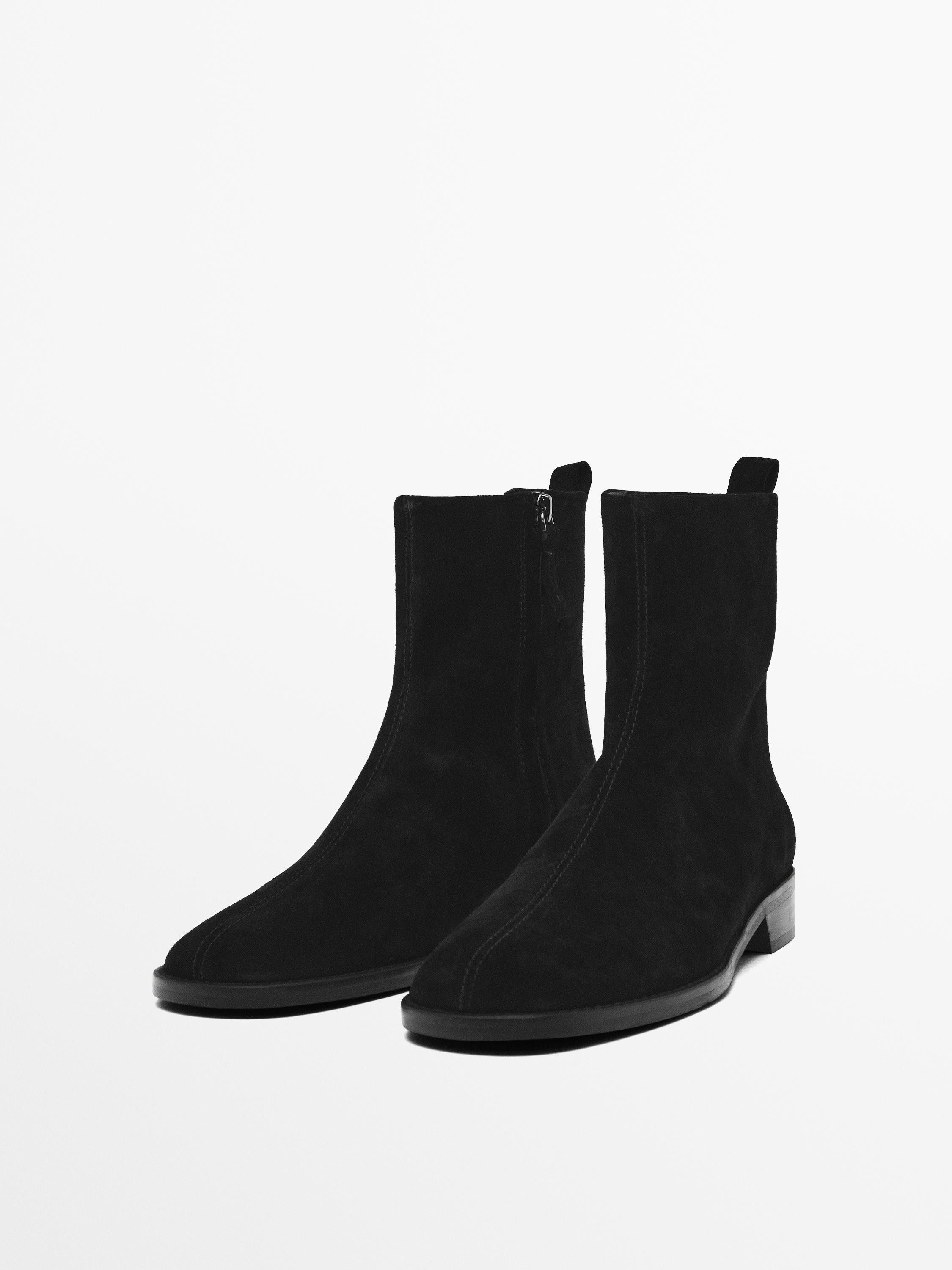 Flat split suede ankle boots | Massimo Dutti UK