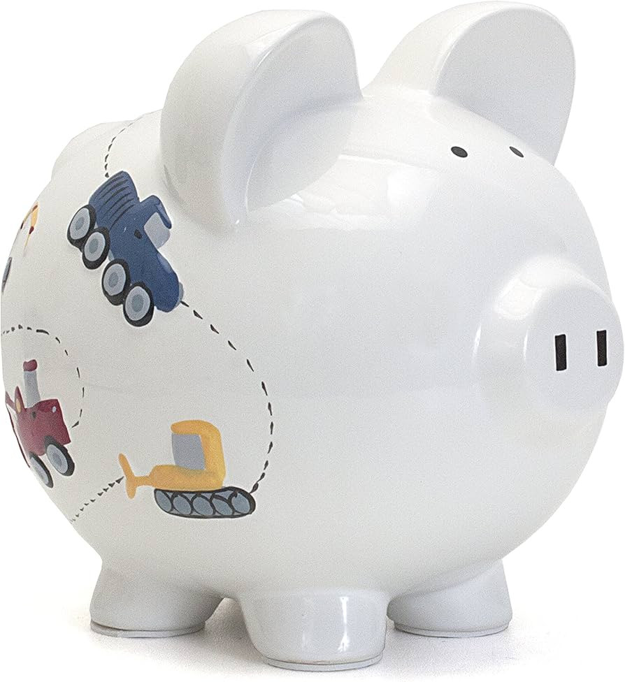 Child to Cherish Ceramic Piggy Bank for Boys, Construction Trucks, White | Amazon (US)