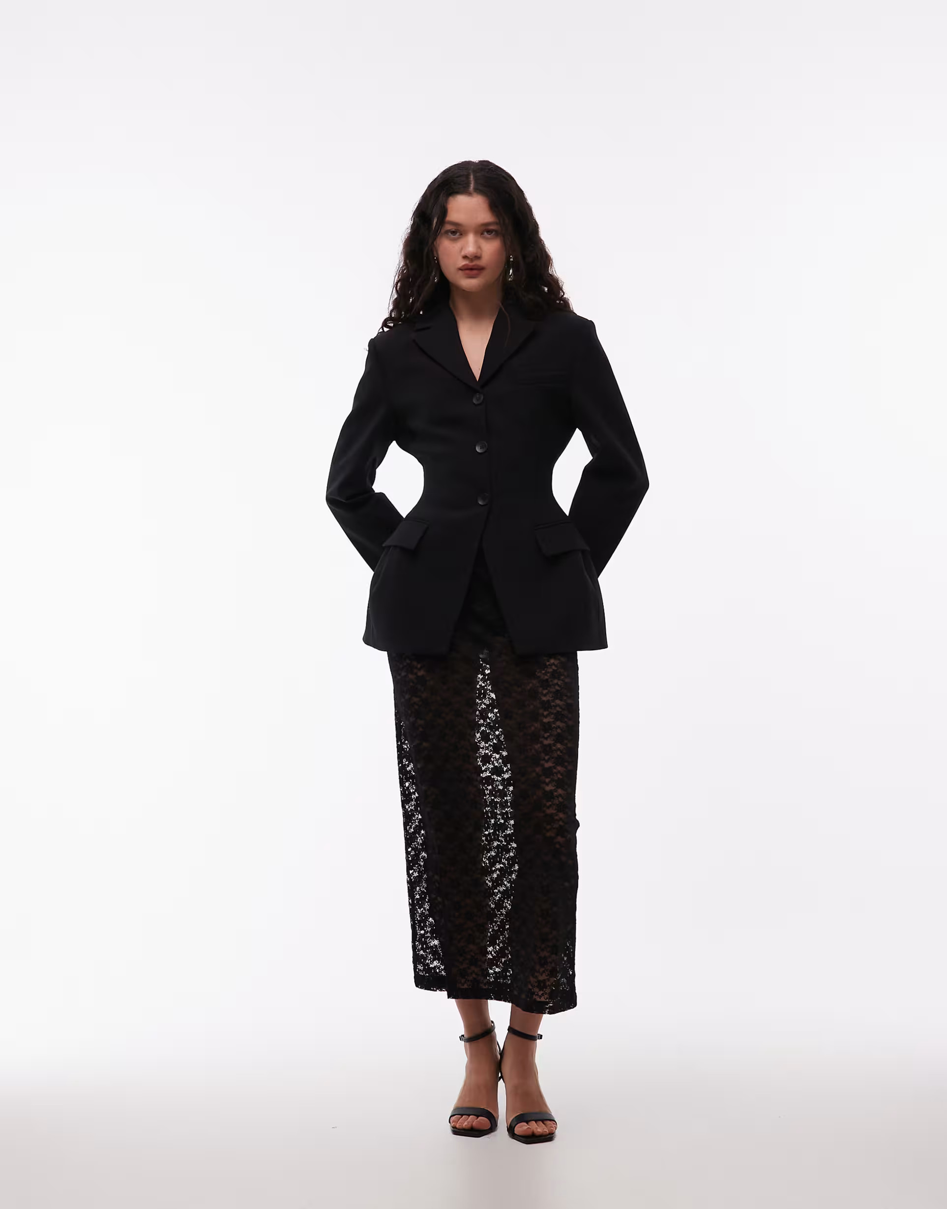 ASOS DESIGN lace sheer column maxi skirt in black | ASOS (Global)