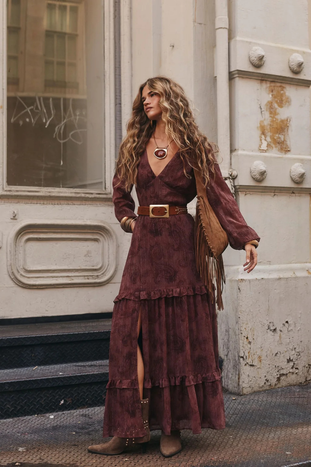 Raindance Mulberry Paisley Long Sleeved Maxi Dress | 12th Tribe