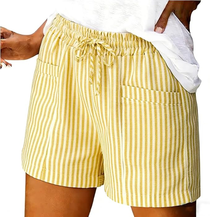 Pantaloni Corti Donna Stampa A Righe con Tasche Elastico in Vita Moda Donna Pantaloncini Traspira... | Amazon (IT)