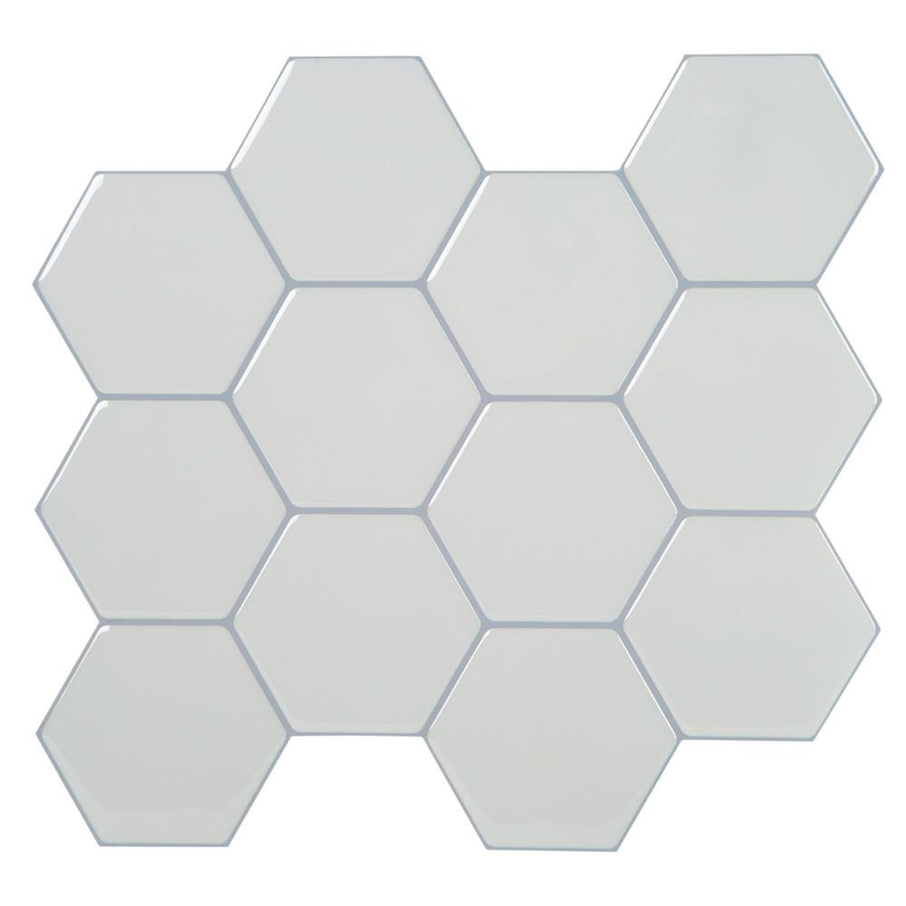 Simplify Peel & Stick Wall Tile 4 Pack in Hexagon White | The Home Depot