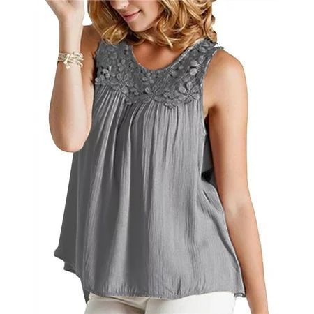 Women Summer Fashion Vest Lace Crochet Back Lace Up Sleeveless T shirts | Walmart (US)