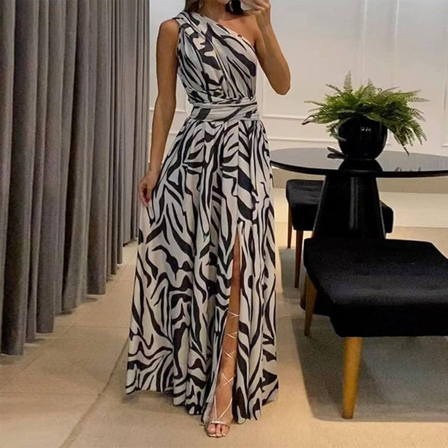 Women Dress Summer Fashion One Shoulder Sleeveless Long Skirt Party Evening Dresses | Amazon (US)