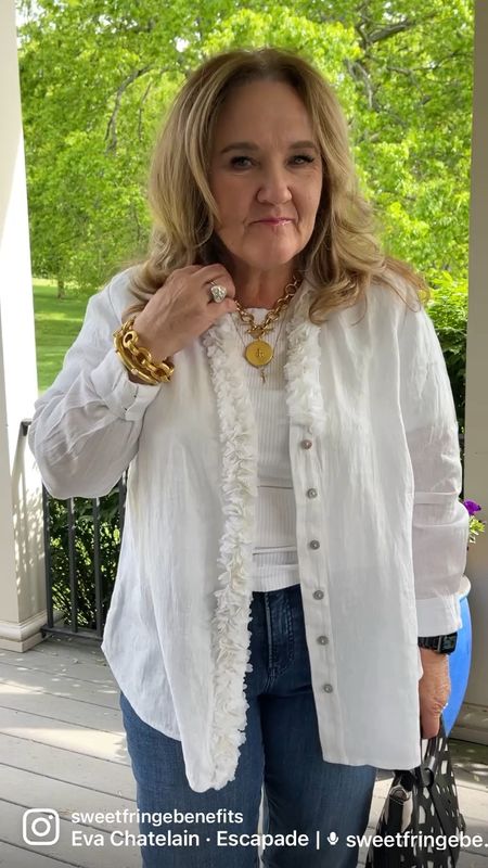 SALE ALERT 
linen blouse tunic half off. 
Wearing a size 2.0 which if like a 12/14

Denim I sized down to a 2.0. My denim size is usually a 2.5. 

Linking similar bag. This one sold out  

#LTKcurves #LTKunder100 #LTKsalealert