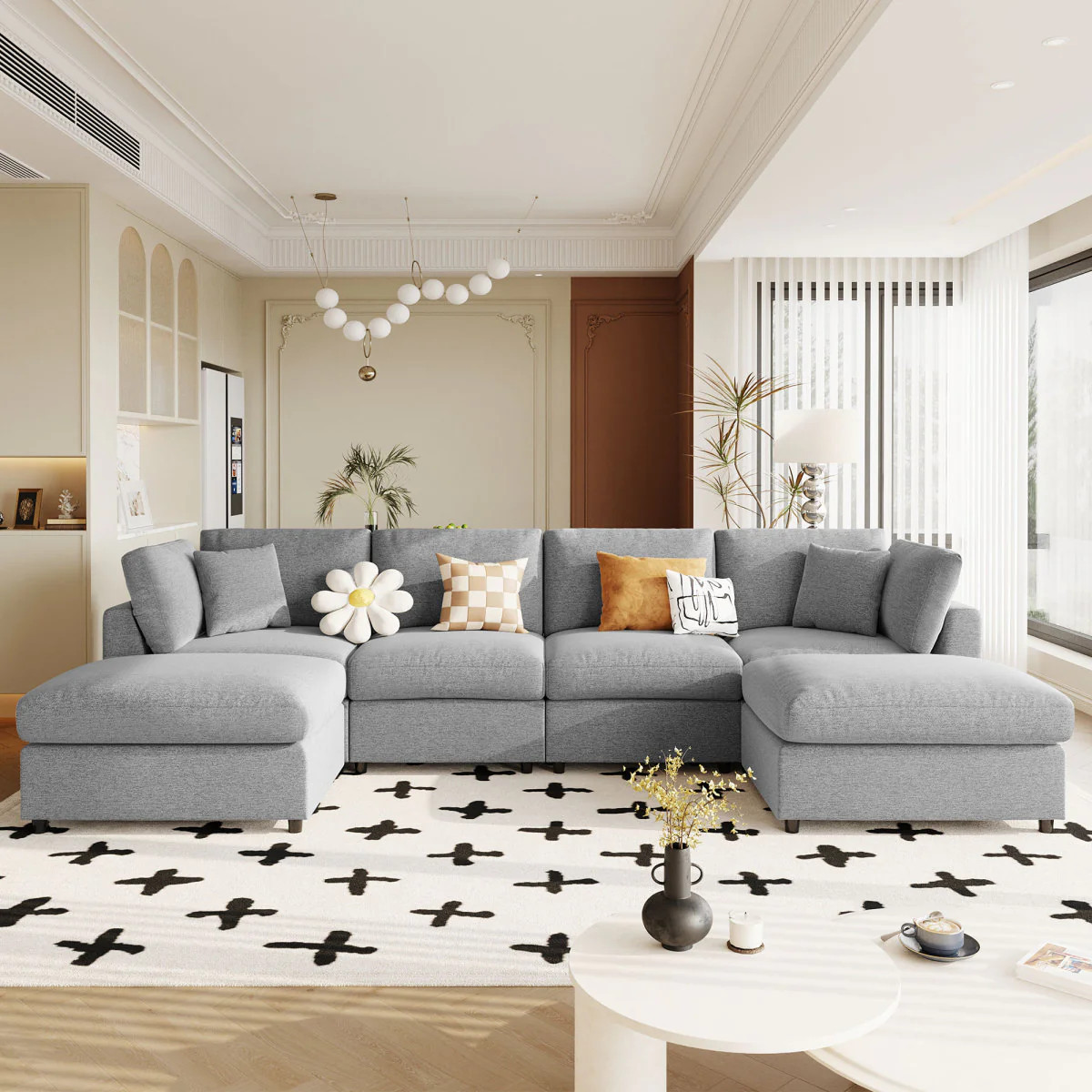 Streamdale 128" Large U-Shaped Modular Chenille Sectional Sofa with 2 Ottomans | Shop Simon
