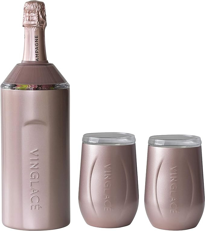 Vinglacé Wine Bottle Chiller Gift Set- Portable Stainless Steel Wine Cooler with 2 Stemless Wine... | Amazon (US)