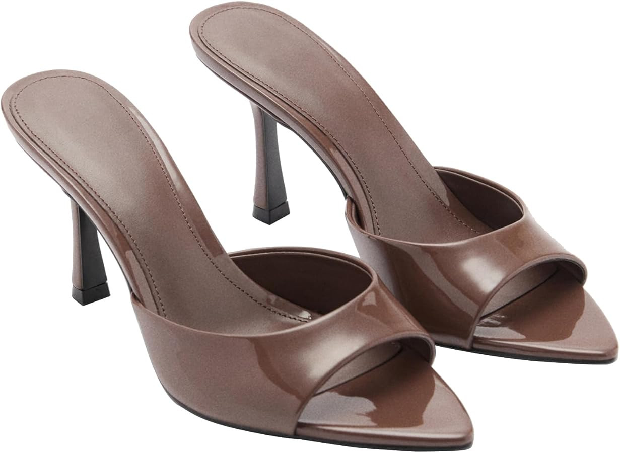 Women Heeled Mules Pointed Peep Toe Stiletto High Heel Slip on Backless Summer Mules Slide Sandal... | Amazon (US)
