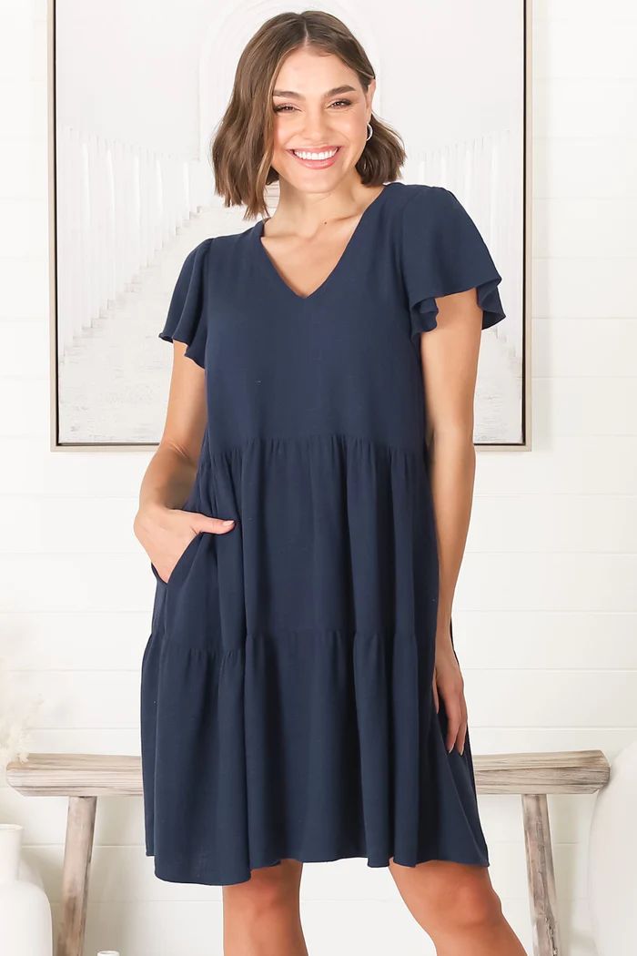 Tanya Linen Mini Dress - Navy | Salty Crush