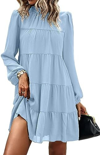 KIRUNDO Long Sleeve Baby Doll Dresses Women 2026 Casual Spring Summer Ruffle Mock Neck Tiered Min... | Amazon (US)