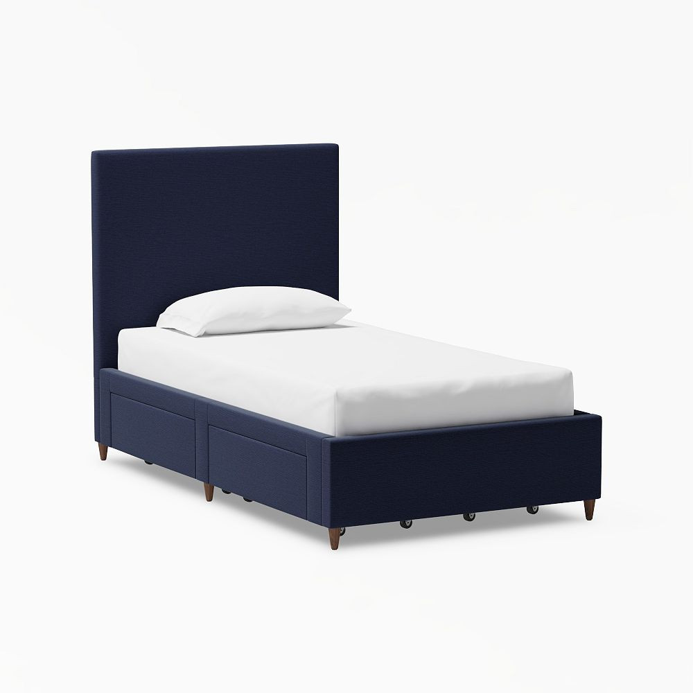 Beale Upholstered Storage Bed, Twin, Lustre Velvet Dusty Indigo | Pottery Barn Teen