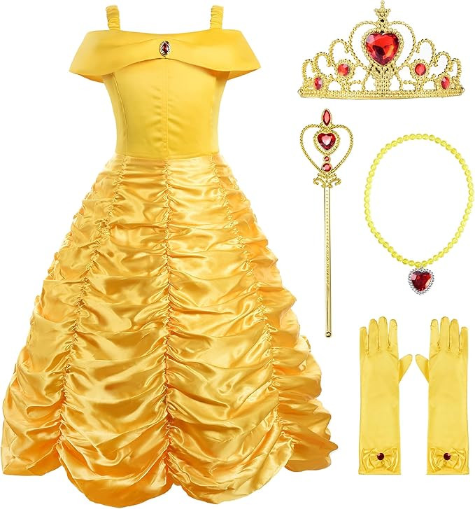 ReliBeauty Little Girls Princess Costume Dress up with Accessories, Yellow | Amazon (US)