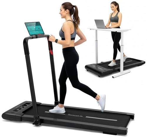SereneLife Foldable Treadmill & Walking Pad - 2.5 HP Motor w/ 0.6–7.6 MPH Speed, Compact and Easy to Store, Supports Bluetooth, Fit Home, Zwift, Kinomap Apps, 265lb Capacity, 53 x 25 x 37 inches | Amazon (US)
