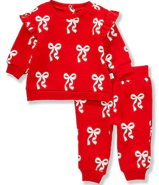 Baby Girls Long Sleeve Bow Print Top & Pants Set | Dillard's
