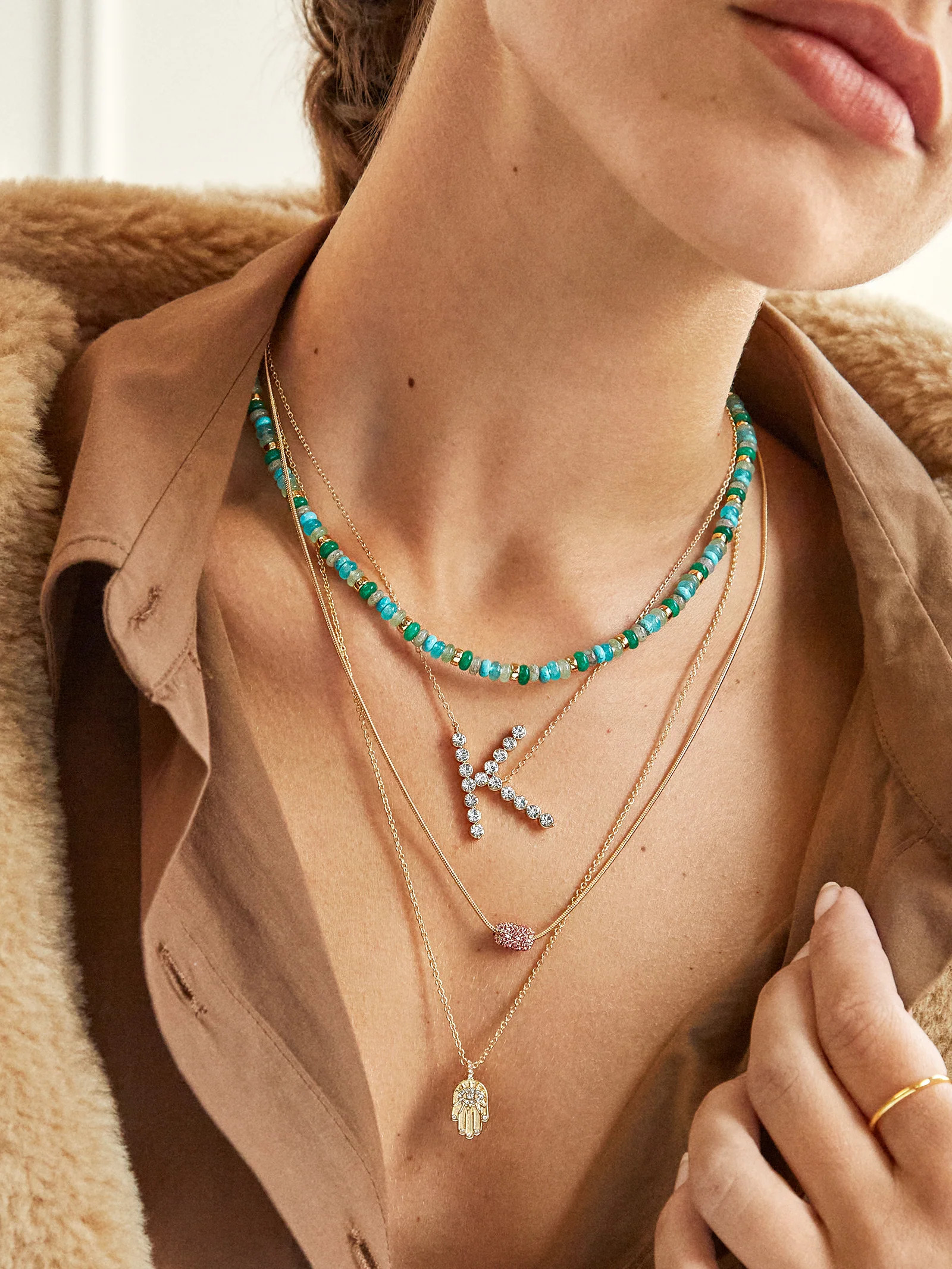 Asymmetrical Large Initial Necklace - Clear/Gold | BaubleBar (US)