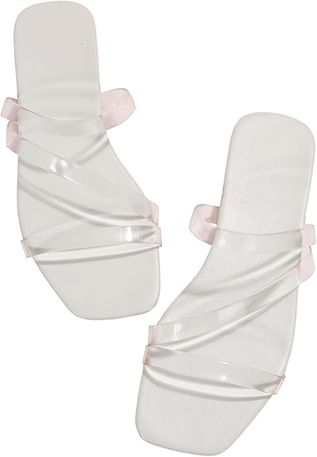 GORGLITTER Women's Clear Sandals Strappy Jelly Flat Slides Dressy Open Toe Cute Vacation Beach Sh... | Amazon (US)