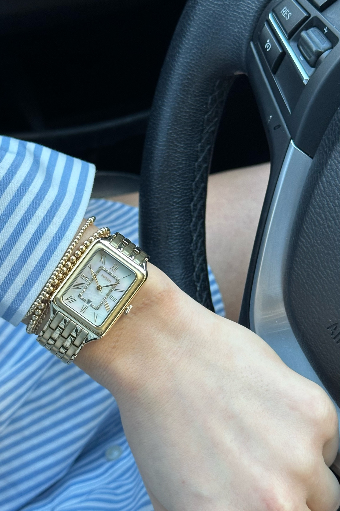 gold classy watch + bracelet stack!! bracelets are karen lazar!