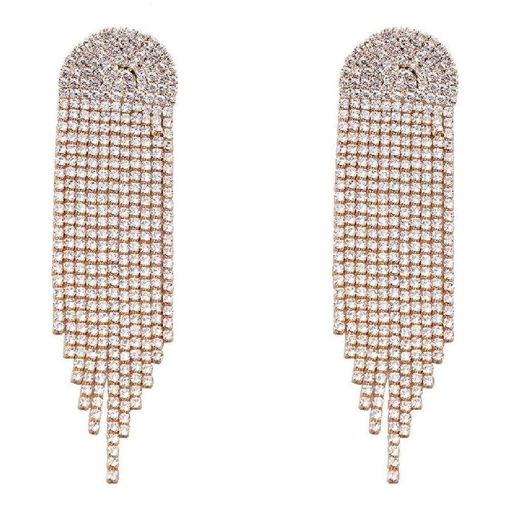 Shiny Rhinestone Crystal Chandelier Tassel Earrings Long Statement Chain Dangle Drop Earrings Jew... | Walmart (US)