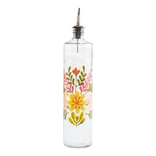 Multicolor Glass Floral Hand Painted Oil Bottle with Spout by World Market | World Market