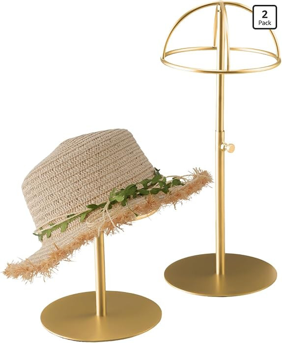 Hat Display Stand 2PCS Stainless Steel Brushed Nickel Titanium Hat Stand Metal Golden Adjustable ... | Amazon (US)