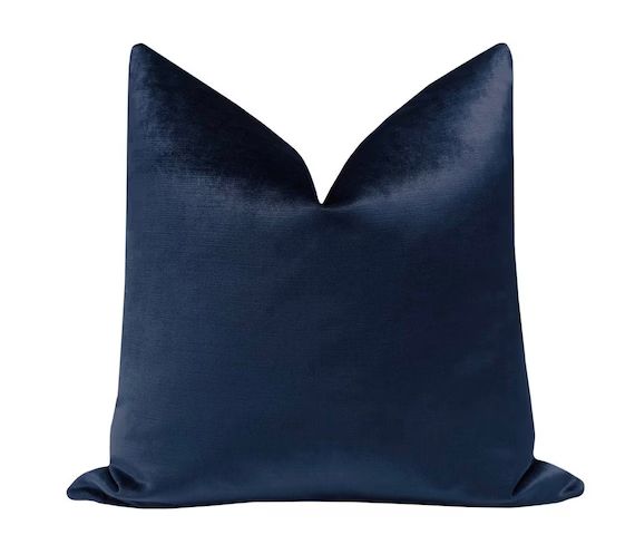 BACKORDER Faux Silk Velvet // Navy Blue Pillow COVER ONLY | dark blue velvet pillow | blue pillow... | Etsy (US)