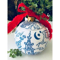 Blue White Chinoiserie Jumbo Big Ornament Trinket Box Christmas Decor Pagoda Ceramic Decoupage | Etsy (US)