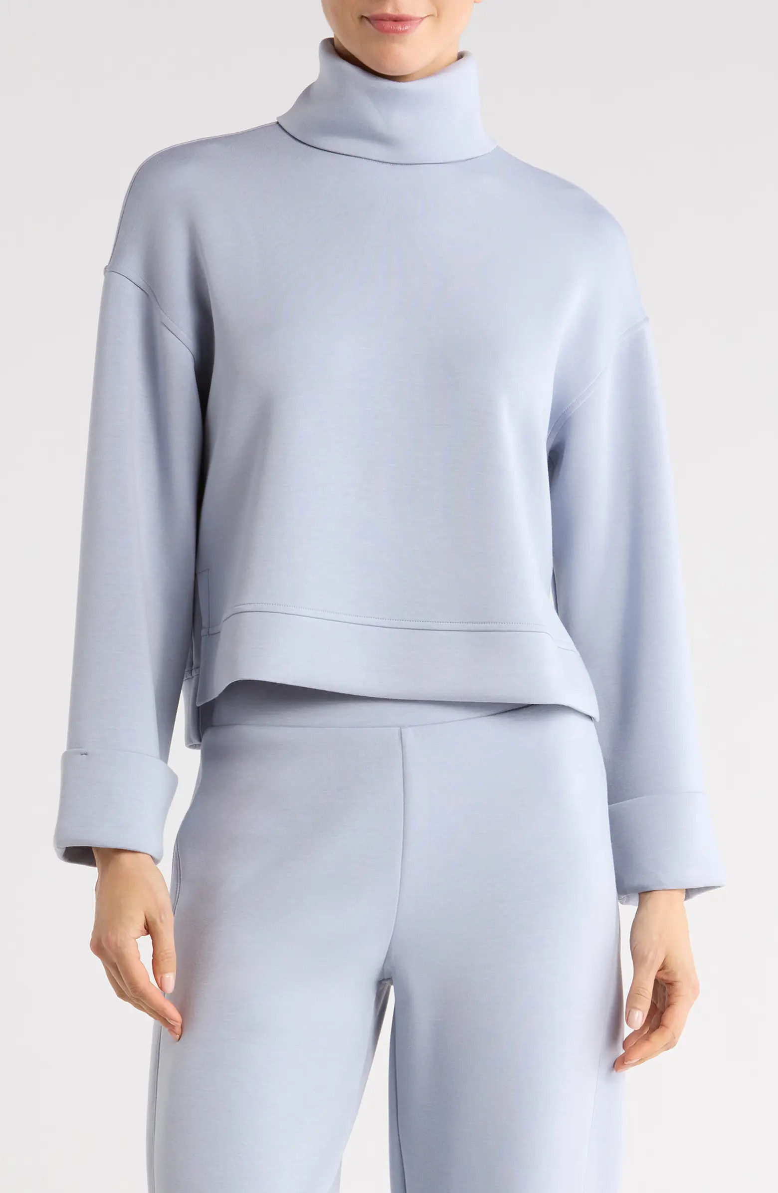 SPANX® Cuffed Sleeve Crop Turtleneck Sweatshirt | Nordstrom | Nordstrom