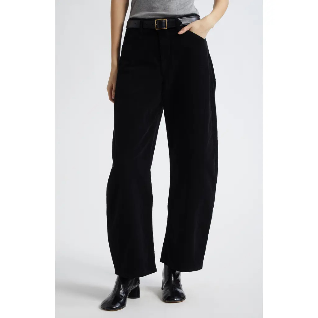 Nili Lotan Tribeca Barrel Leg Corduroy Pants in Jet Black at Nordstrom, Size 4 | Nordstrom