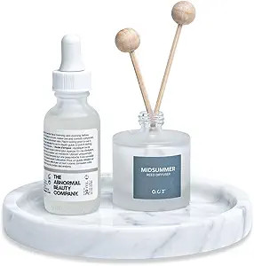 JIMEI Natural Marble Round Vanity Tray Jewelry Ring Dish Holder Fruit Serving Tray for Bathroom, ... | Amazon (US)