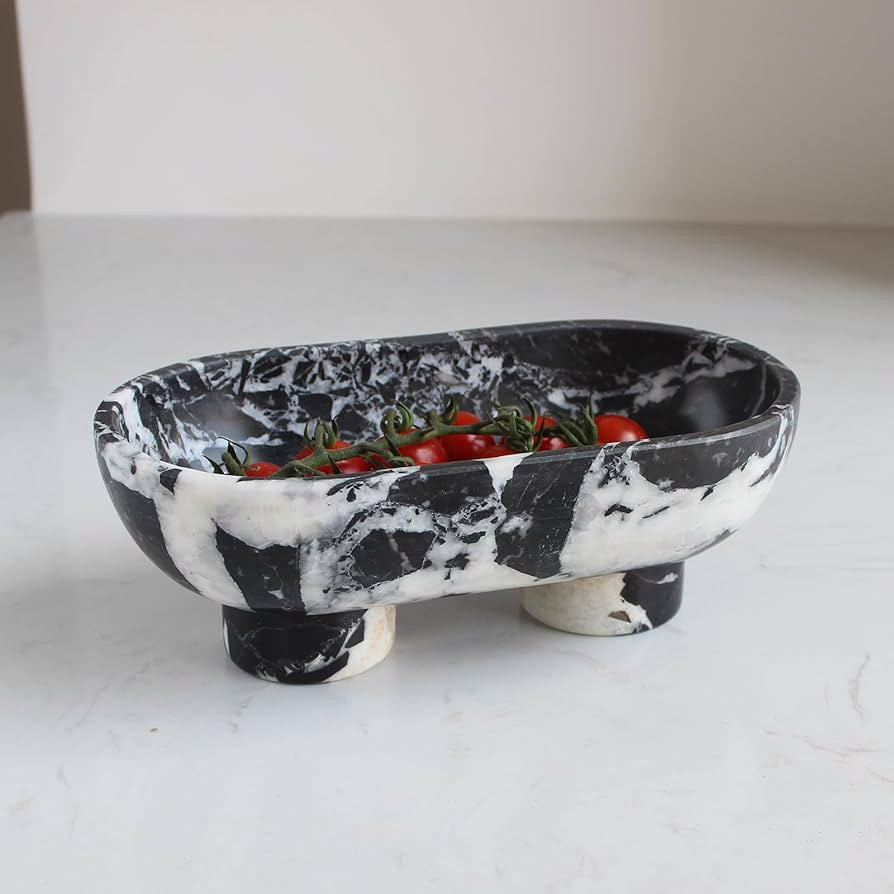Natural Oval Calacatta Black Marble Fruit Bowl for Kitchen Counter 10", Large Decorative Bowl Two... | Amazon (US)