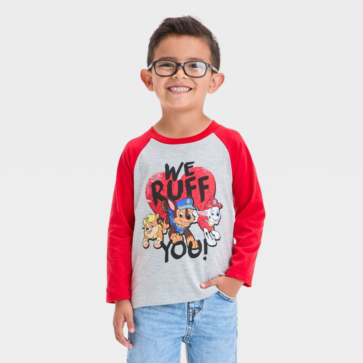 Toddler PAW Patrol "We Ruff You" Valentine's Long Sleeve T-Shirt - Gray | Target